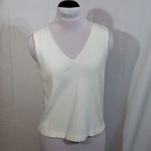 EUC Ellen Tracy White Ribbed V-neck Top Medium